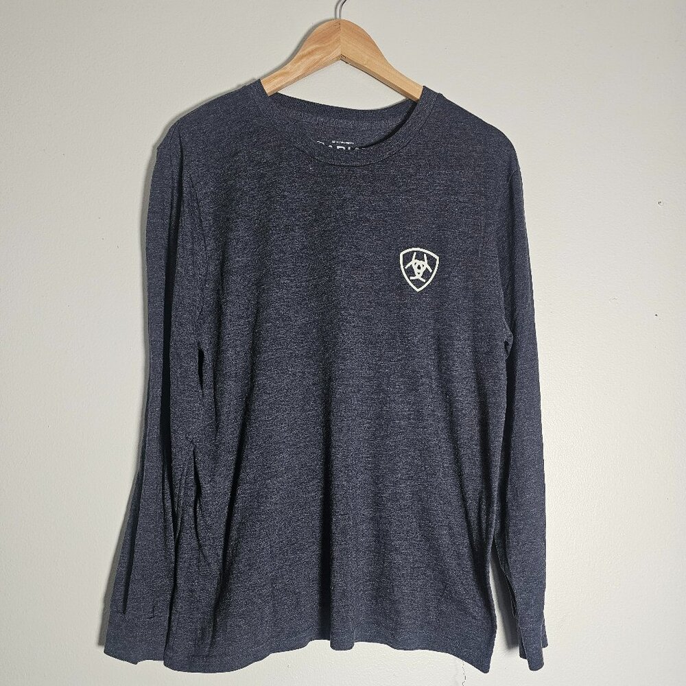 Men's Ariat Long Sleeve Graphic T-Shirt Southwestern Style Size Medium Blue